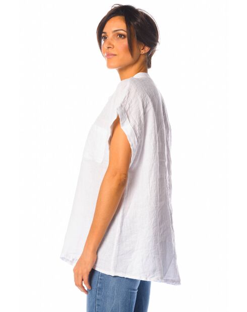 Camisa blanca lila 100% lino
