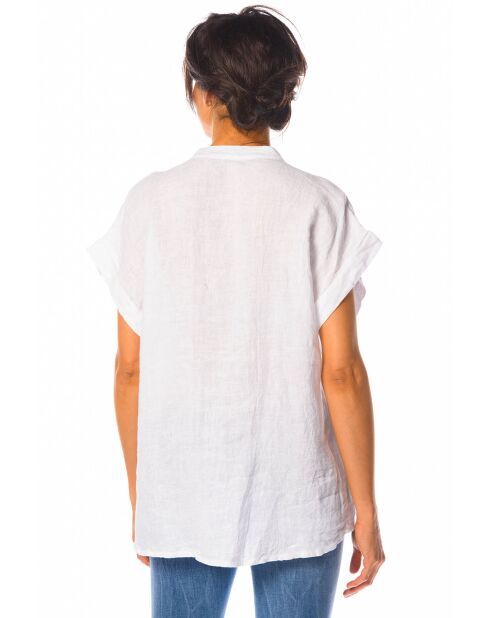 Camisa blanca lila 100% lino