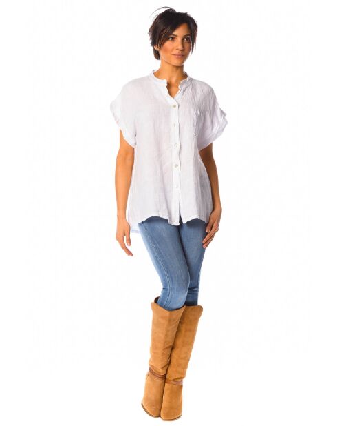 Camisa blanca lila 100% lino