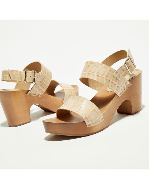 Sandales en Cuir croco Ruby beiges - Talon 6.5 cm