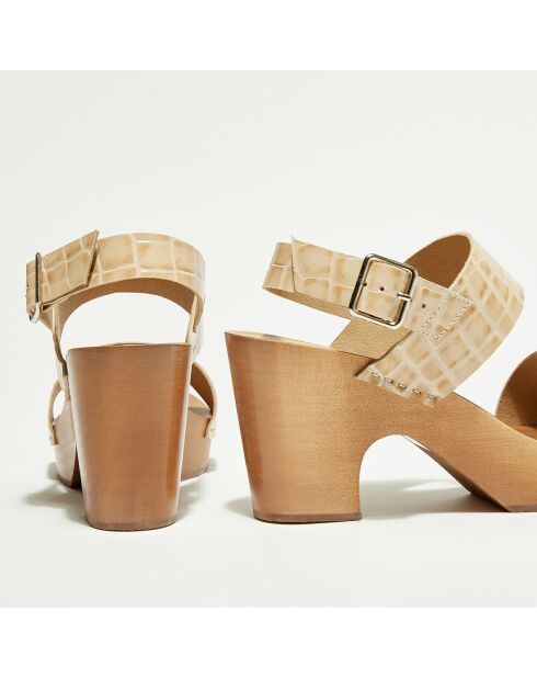 Beigefarbene Rubinsandalen aus Krokoleder — 6,5 cm Absatz