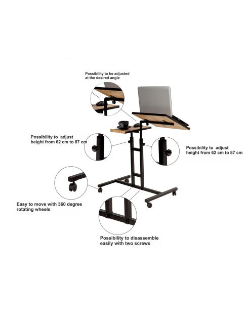 Support pour ordinateur portable Glen pin/noir - 67x87x45.5 cm