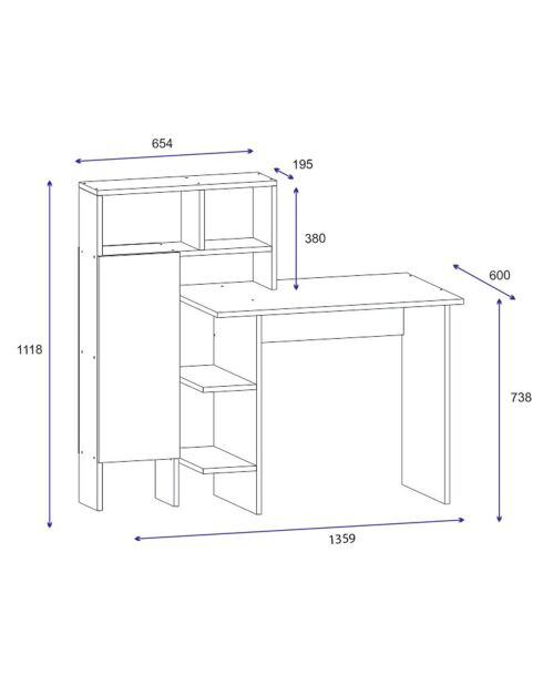 Bureau Bugra anthracite/chêne - 119.7x111.8x60 cm