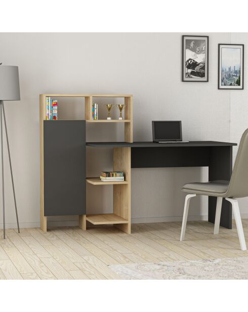 Bureau Bugra anthracite/chêne - 119.7x111.8x60 cm