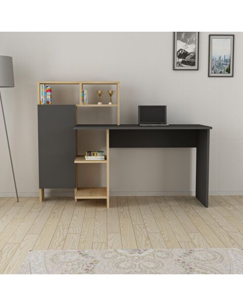 Bureau Bugra anthracite/chêne - 119.7x111.8x60 cm