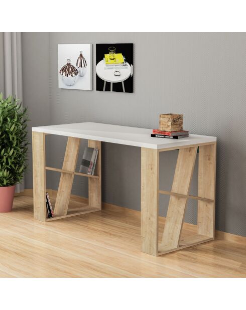 Bureau Honey blanc/chêne - 140x75x60 cm