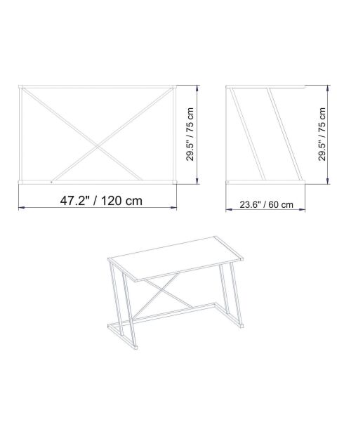 Bureau Anemon blanc/doré - 120x75x60 cm