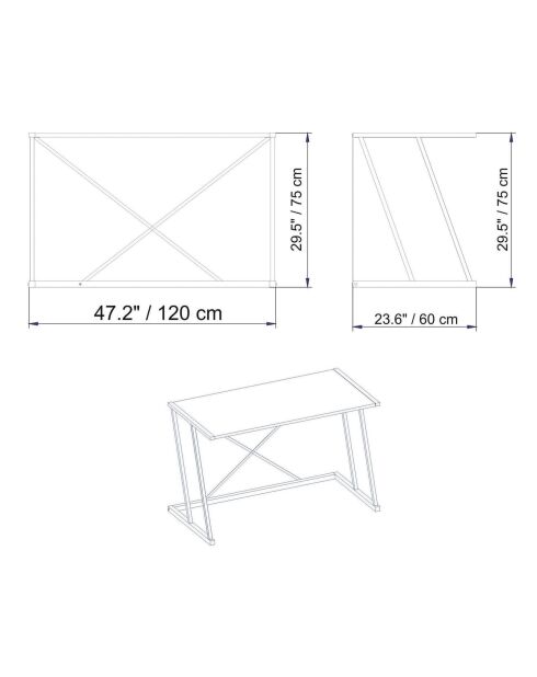 Bureau Anemon blanc/doré - 120x75x60 cm