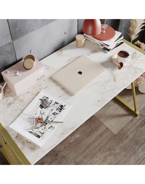 Bureau Anemon blanc/doré - 120x75x60 cm