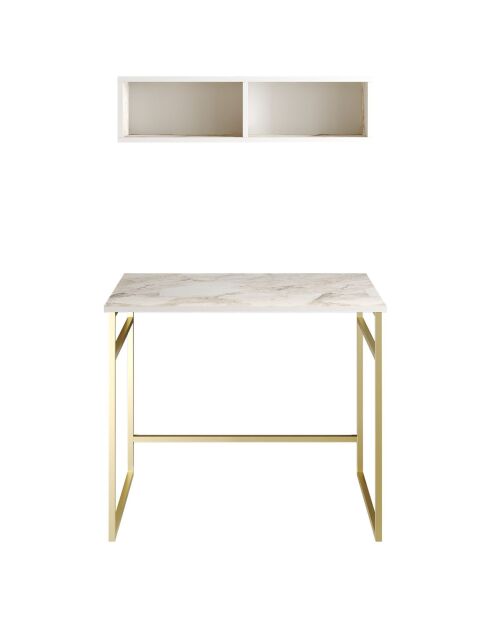 Bureau + Etagère murale Gama blanc/doré - 90x60x75 cm