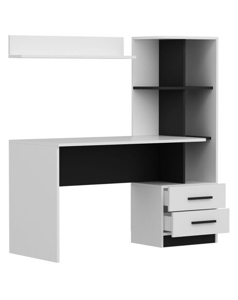 Bureau + Etagère murale  Alaska blanc/noir - 146x60x74 cm