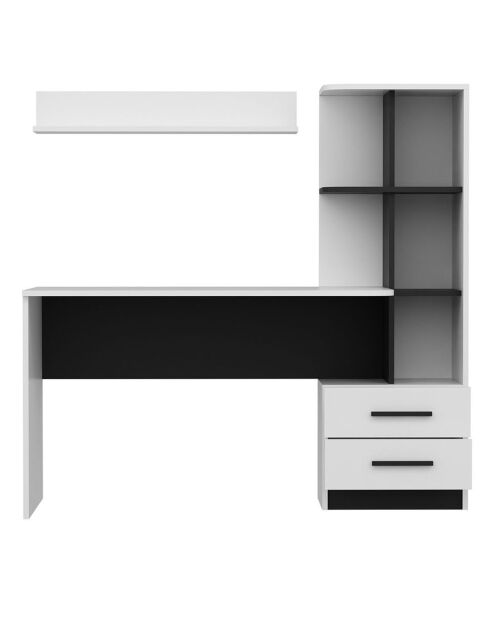 Bureau + Etagère murale  Alaska blanc/noir - 146x60x74 cm