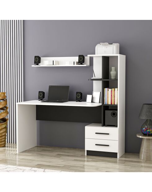 Bureau + Etagère murale  Alaska blanc/noir - 146x60x74 cm