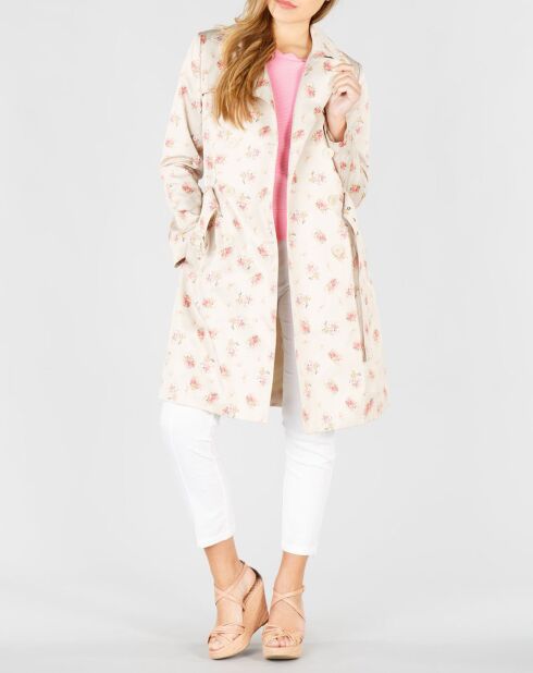 Trench Eclipse à fleurs beige/rose