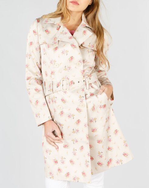Trench Eclipse à fleurs beige/rose