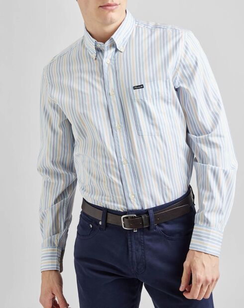 Chemise rayée bleu/blanc/beige