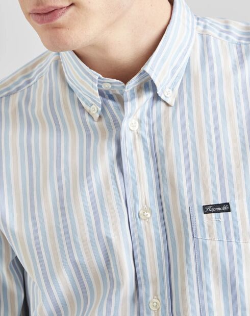 Chemise rayée bleu/blanc/beige