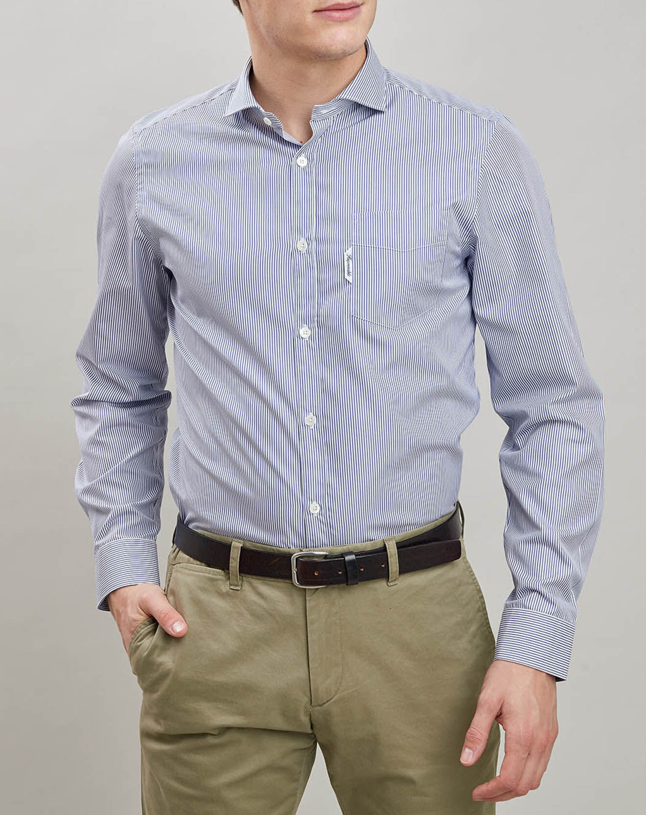 Chemise Homme FAÇONNABLE à Rayures Bleu Et Blanc - Taille 5XL - Coton, Manches Courtes - Occasion Très Bon état