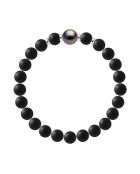 Bracciale tahitiano in argento, agata nera opaca e perla di Tahiti rotonda
