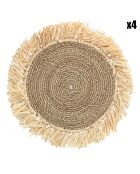 4 Sets de table Oasa en raffia beige/blanc - D.18.5x46 cm