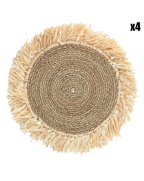 4 Sets de table Oasa en raffia beige/blanc - D.18.5x46 cm