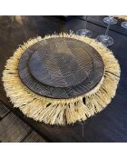 4 Sets de table Oasa en raffia beige/blanc - D.18.5x46 cm
