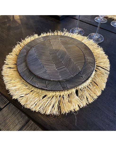 4 Sets de table Oasa en raffia beige/blanc - D.18.5x46 cm