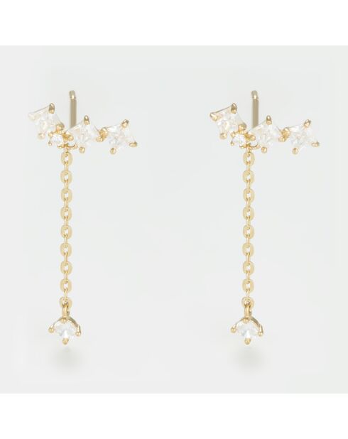 Boucles d'oreilles Dormeuses Fleurs Zircone or jaune