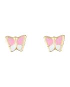 Boucles d'oreilles enfant Papillon Amoureux Email or jaune
