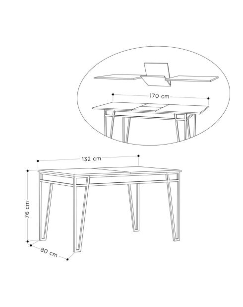 Table à manger Pal anthracite - 132-170x80x76 cm