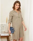 Robe chemise 100% Lin Joséphine taupe