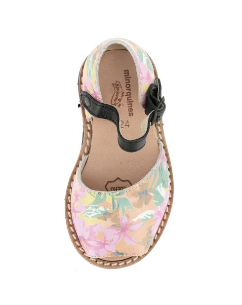 Roze/veelkleurige leren sandalen met bloemen