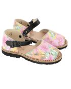 Roze/veelkleurige leren sandalen met bloemen