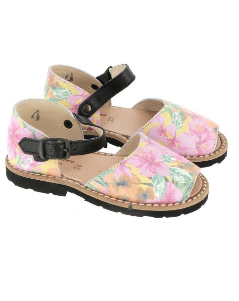Roze/veelkleurige leren sandalen met bloemen