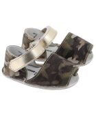 Camouflage-Ledersandalen in Khaki/Gold