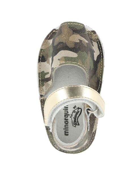 Camouflage-Ledersandalen in Khaki/Gold