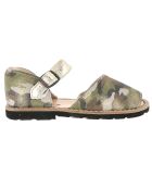 Camouflage-Ledersandalen in Khaki/Gold