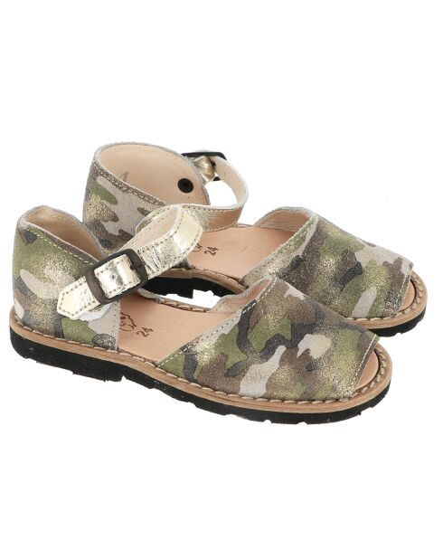 Camouflage-Ledersandalen in Khaki/Gold