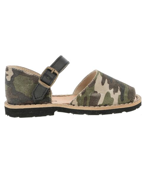 Schwarze Camouflage-Ledersandalen