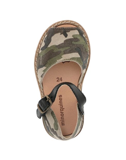 Schwarze Camouflage-Ledersandalen