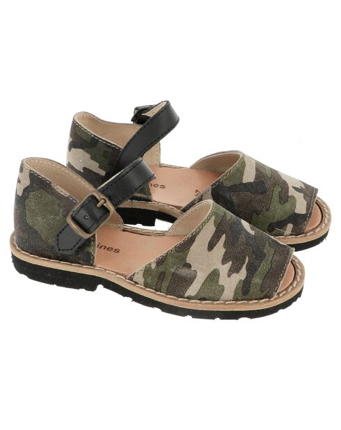Schwarze Camouflage-Ledersandalen