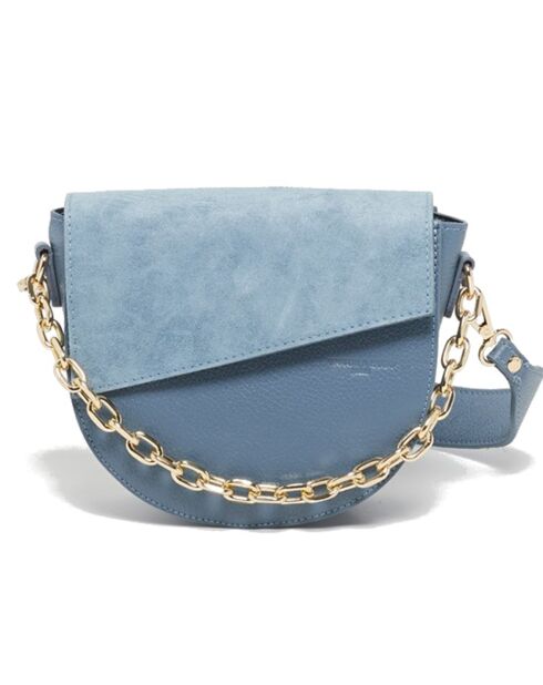 Sac bandoulière en Cuir & Velours de Cuir Lana bleu clair - 17.5x16x7 cm