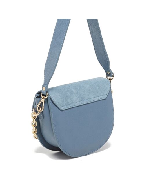 Sac bandoulière en Cuir & Velours de Cuir Lana bleu clair - 17.5x16x7 cm