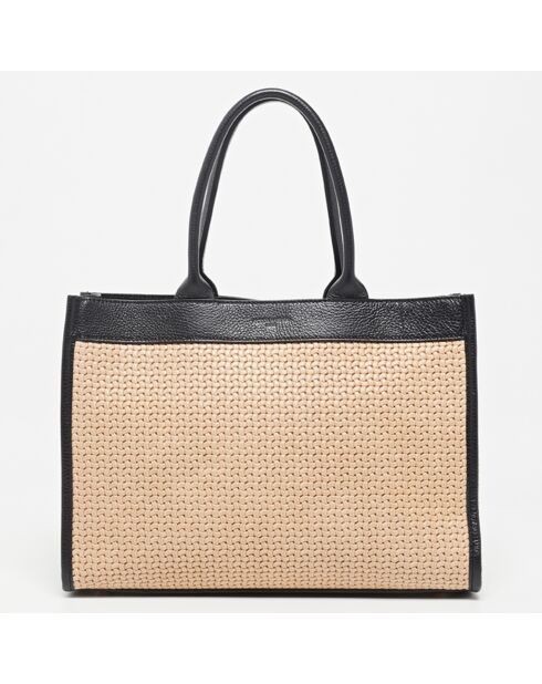 Borsa Nina in pelle beige/nera - 37x27x12 cm