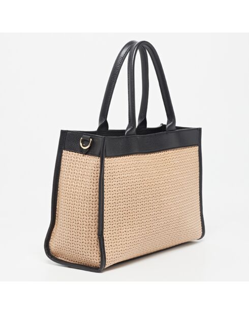 Borsa Nina in pelle beige/nera - 37x27x12 cm