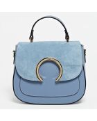 Blauwe Mina leren en fluwelen leren handtas - 24x19x10,5 cm