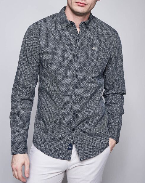 Chemise Slim Pop imprimé bleu foncé/beige
