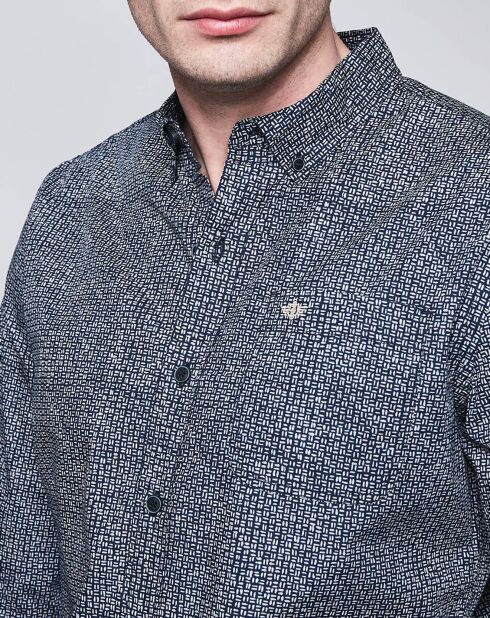 Chemise Slim Pop imprimé bleu foncé/beige