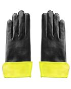 Gants en Cuir d'Agneau doublure Soie Bourse noir/jaune fluo