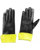 Gants en Cuir d'Agneau doublure Soie Bourse noir/jaune fluo